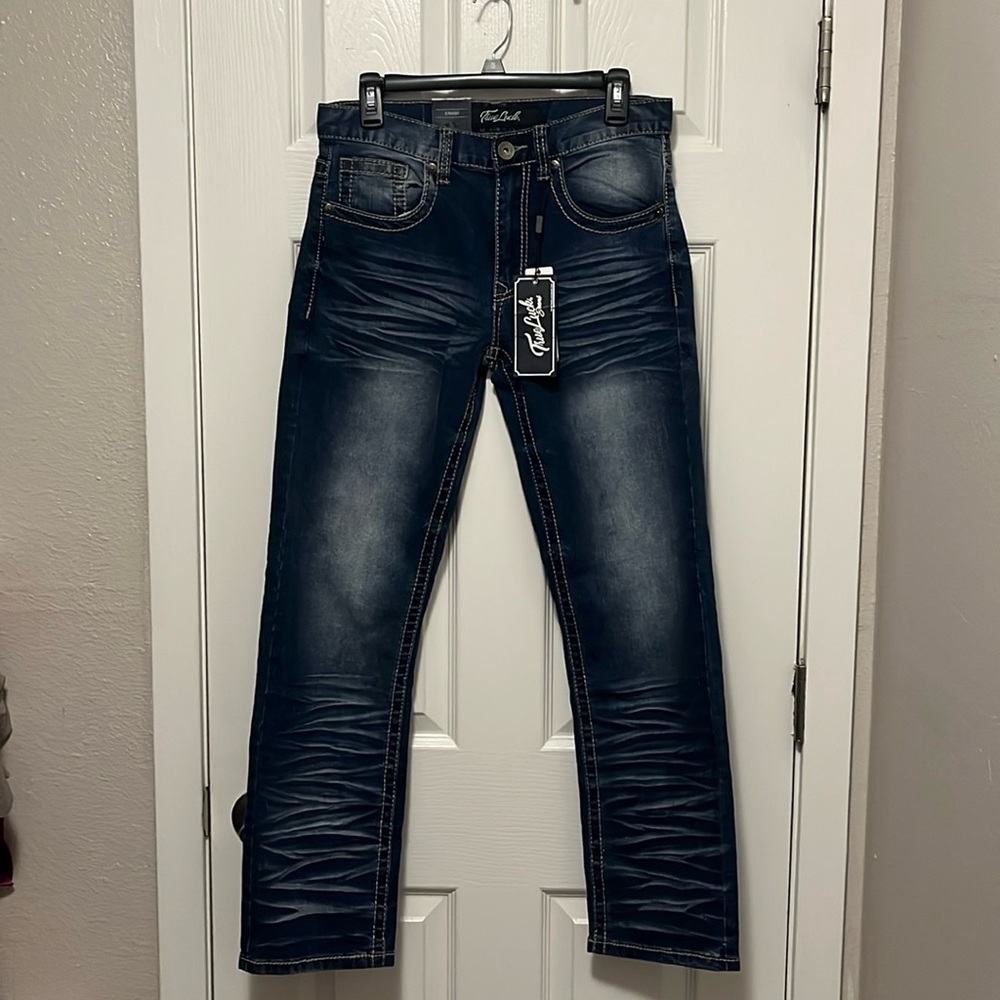 True Luck Straight Leg Washed Denim Jean's